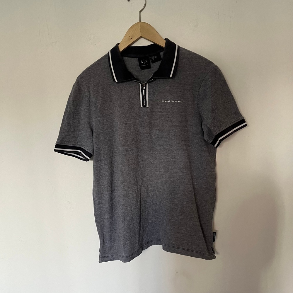 Armani Exchange Mens Grey Quarter Zip Polo Shirt Short Sleeve Size S Embroidered
